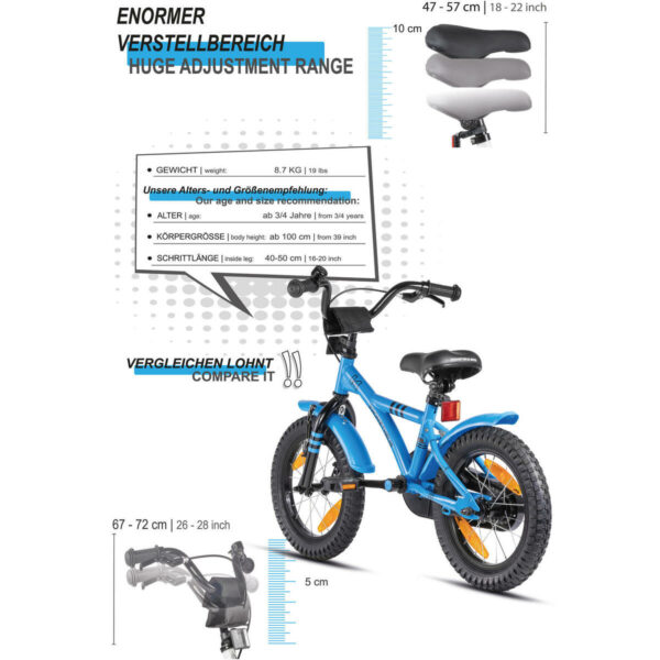 Vélo 14" enfant 3-5 ans avec roues stabilisateurs et rétropédalage